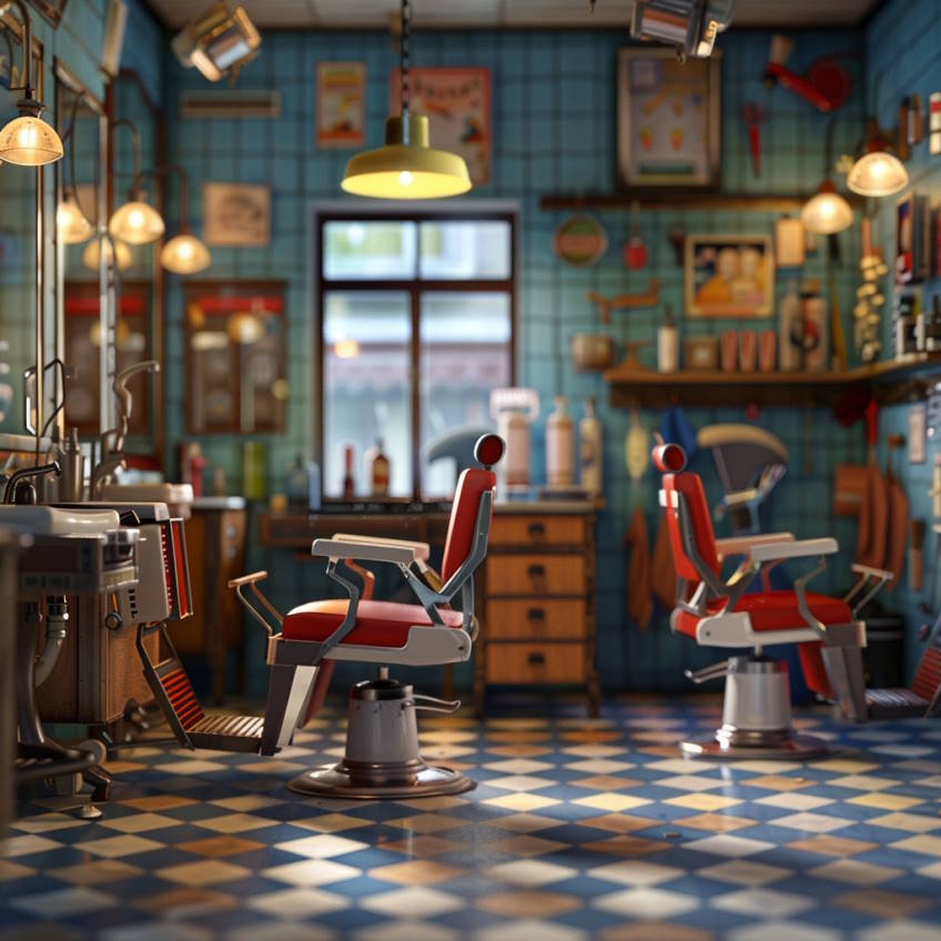 una barbería con asientos rojos