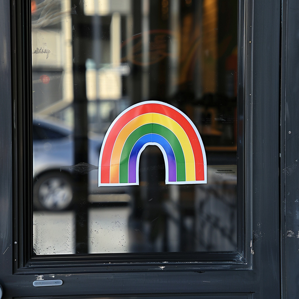 Una pegatina arco iris en la puerta