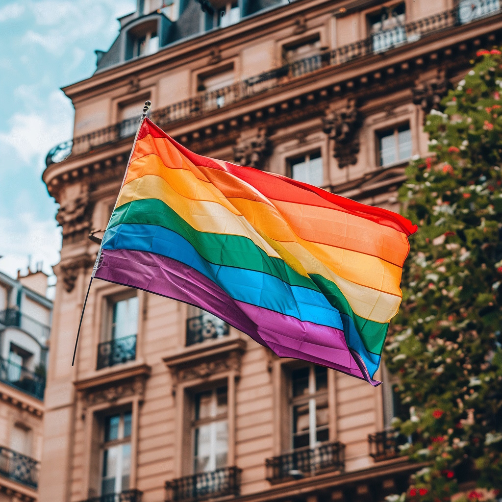 Una bandera LGBTI ondea frente a una empresa