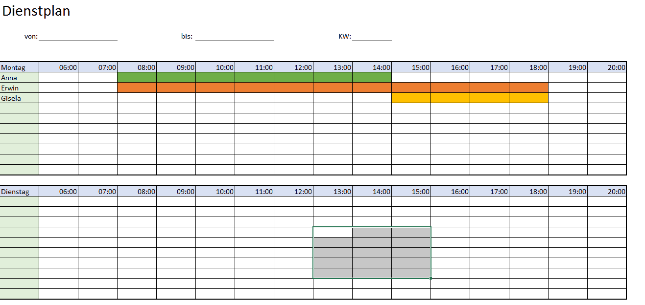 Dienstplan Vorlage in Excel