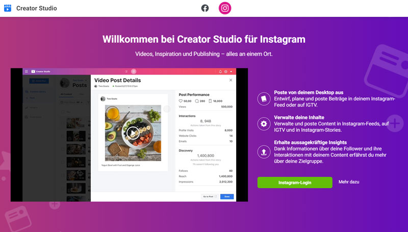 Instagram Creator Studio Startseite